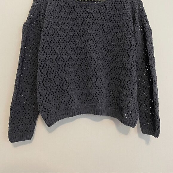 COLDWATER CREEK Gray Open Weave Knit Chenille Crew Neck Sweater PETITE Small PS - Picture 4 of 13